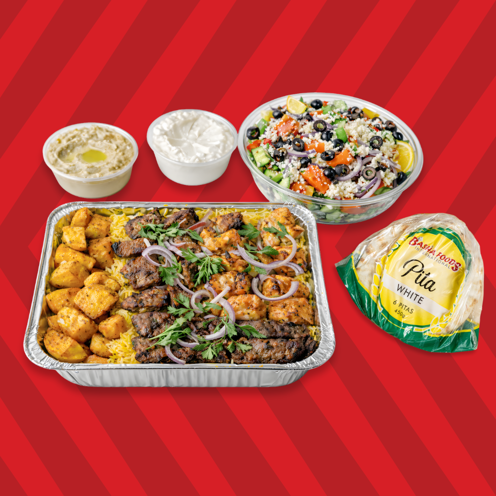 BBQ Meal with Garlic Sauce, Hummus, Salad & Basha Pita Bread